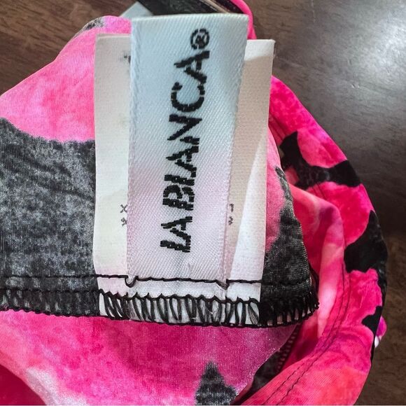 Vintage 90s La Blanca Hot Pink Black Floral High Cut Structured V Swimsuit 8 USA - Picture 7 of 11